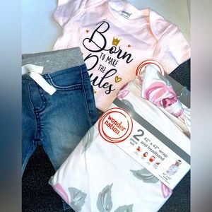 SOLD ** Baby Girl Outfit & Swaddle w Headband Bundle **